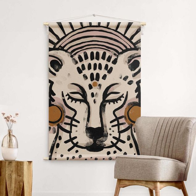 Wanddeko Esszimmer Gepard mit Perlenohrringen Illustration