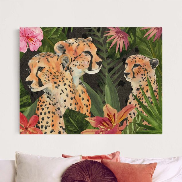 Wanddeko Wohnzimmer Gepardentrio im Dschungel