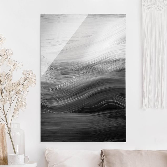 Wanddeko Schlafzimmer Geschwungene Wellen Schwarz Weiß