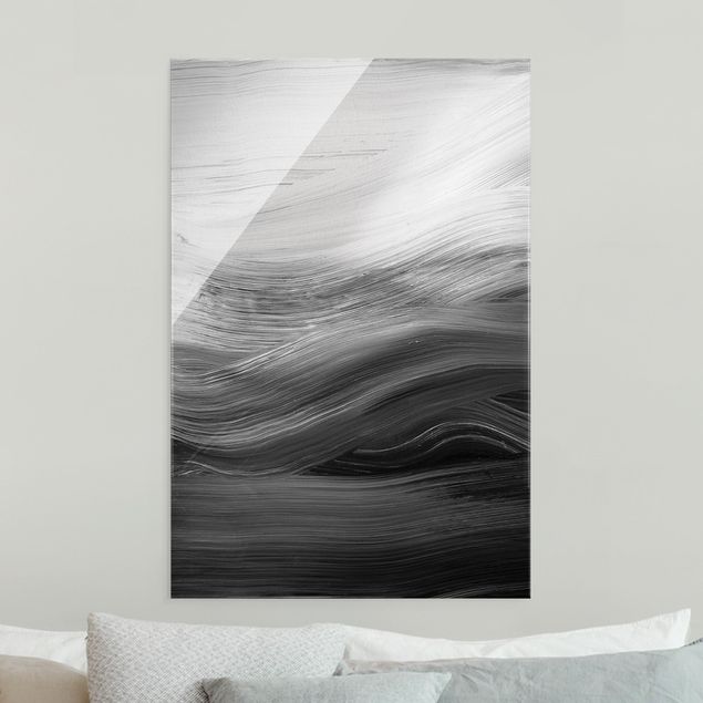 Wanddeko Flur Geschwungene Wellen Schwarz Weiß