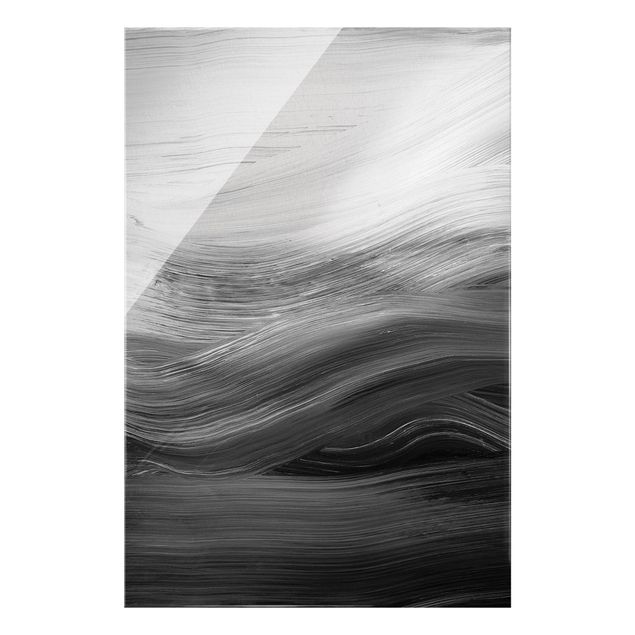 Wanddeko Treppenhaus Geschwungene Wellen Schwarz Weiß
