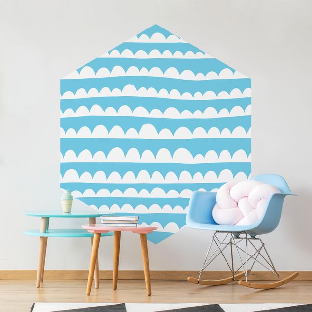 Wanddeko Büro Gezeichnete Weiße Wolkenbänder im Blauen Himmel