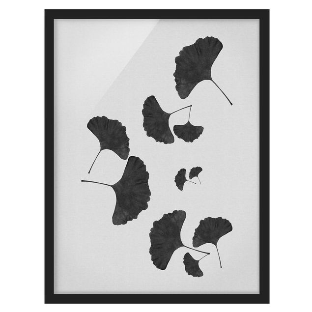 Wanddeko Esszimmer Ginkgo Komposition in Schwarz-Weiß