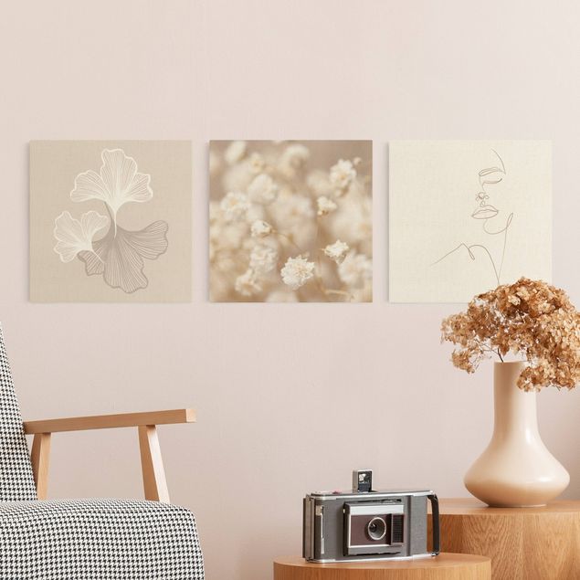 Wanddeko Schlafzimmer Ginko Line Art & Blütenträume