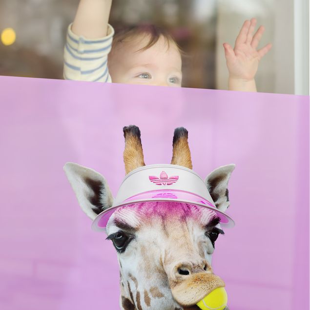 Wanddeko pink Giraffe beim Tennis