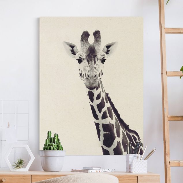 Wanddeko Wohnzimmer Giraffen Portrait in Schwarz-weiß