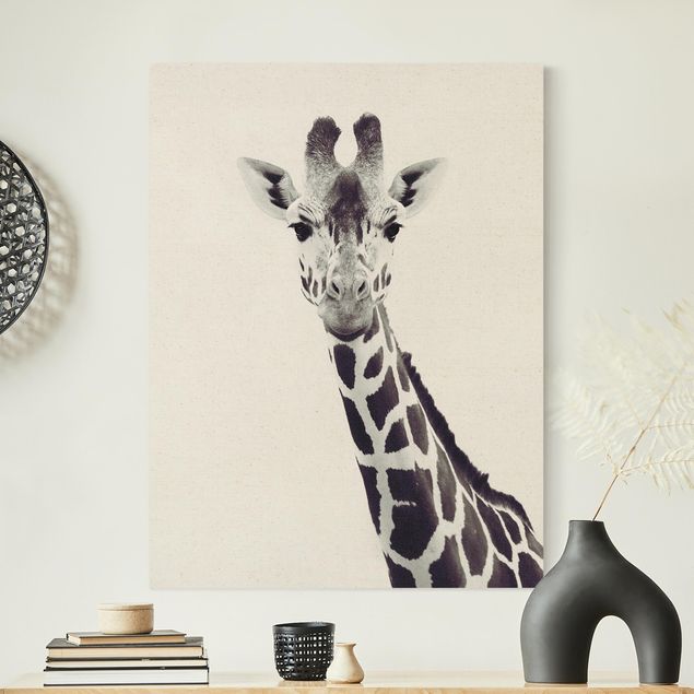 Giraffe Leinwandbild Giraffen Portrait in Schwarz-weiß