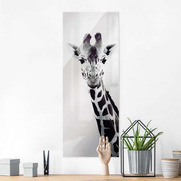 Wanddeko Schlafzimmer Giraffen Portrait in Schwarz-weiß