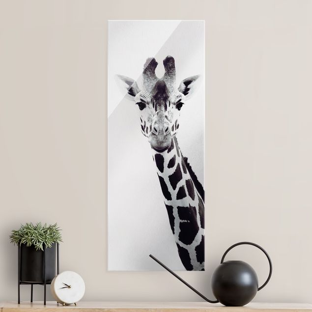 Wanddeko Flur Giraffen Portrait in Schwarz-weiß
