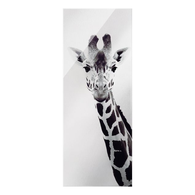 Wanddeko Treppenhaus Giraffen Portrait in Schwarz-weiß