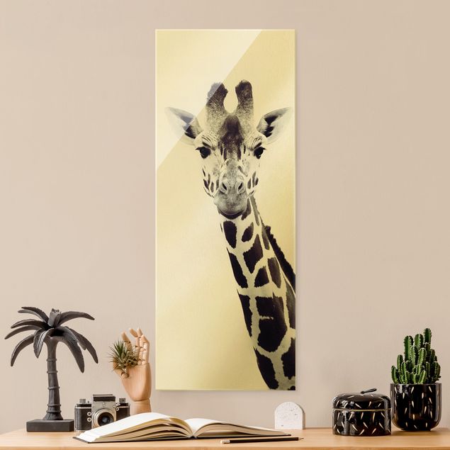 Wandbilder Giraffen Giraffen Portrait in Schwarz-weiß