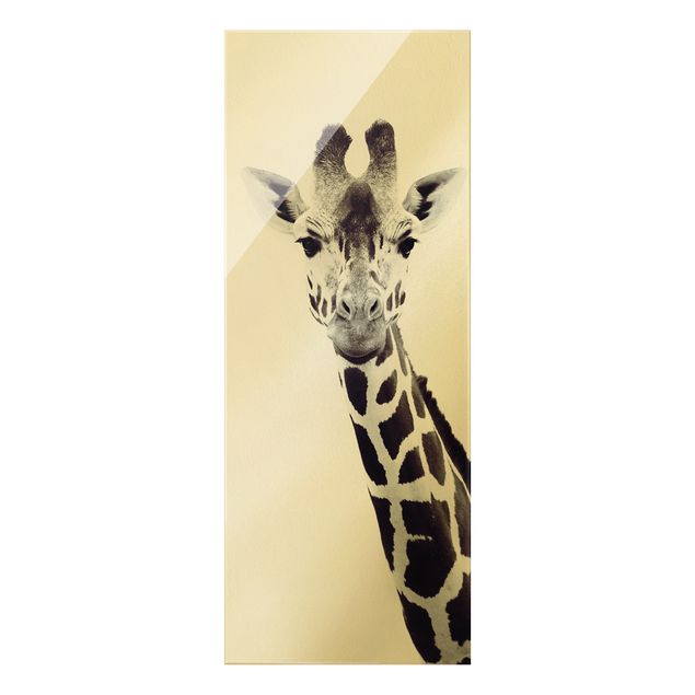 Wanddeko Treppenhaus Giraffen Portrait in Schwarz-weiß