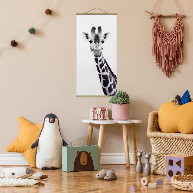 Wandbilder Giraffen Giraffen Portrait in Schwarz-weiß