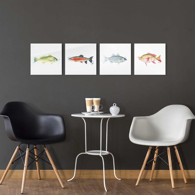 Wanddeko Esszimmer Farbfang - Fische Set I