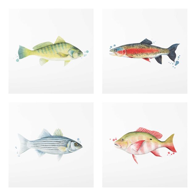 Wanddeko Büro Farbfang - Fische Set I
