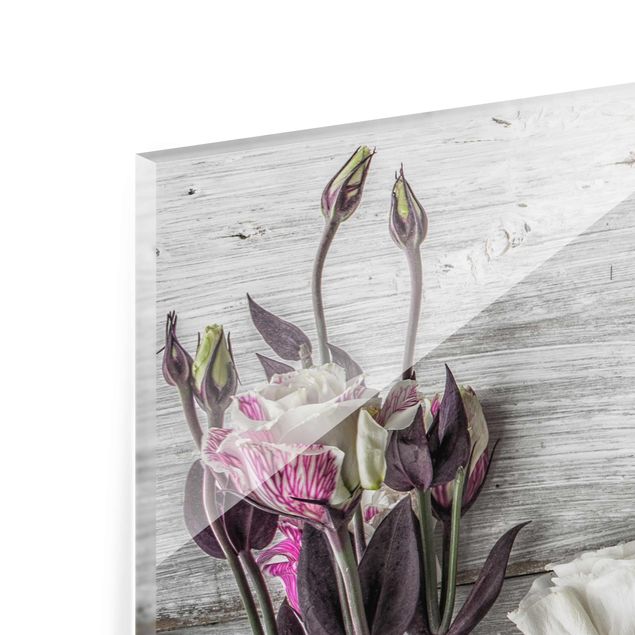 Wanddeko grau Tulpen-Rose Shabby Holzoptik
