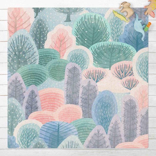 Wanddeko Schlafzimmer Glücklicher Wald in Pastell