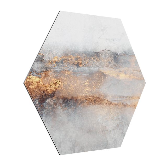 Wanddeko Esszimmer Gold-Grauer Nebel