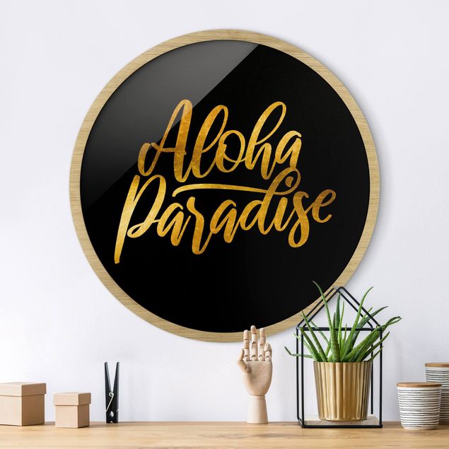 Wanddeko Wohnzimmer Gold - Aloha Paradise auf Schwarz