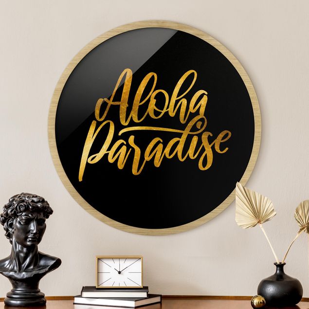 Wanddeko gold Gold - Aloha Paradise auf Schwarz