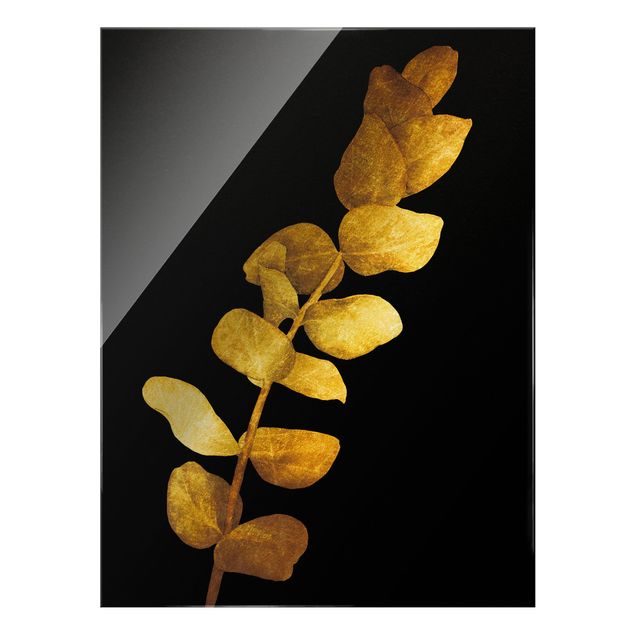 Wanddeko Pflanzen Gold - Eukalyptus auf Schwarz