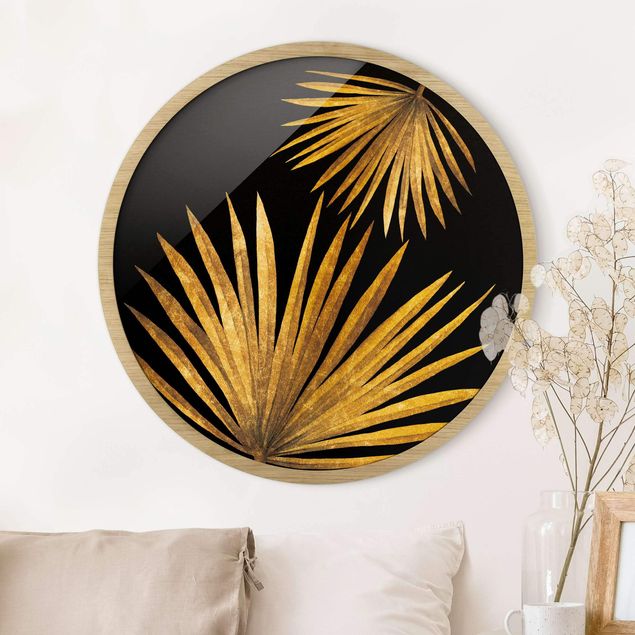 Wanddeko Wohnzimmer Gold - Palmenblatt auf Schwarz