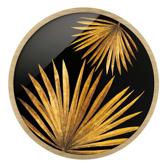 Wanddeko Pflanzen Gold - Palmenblatt auf Schwarz
