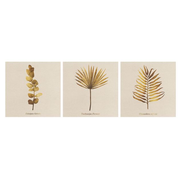 Wanddeko Büro Gold - Tropische Blätter Set I