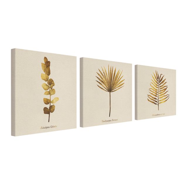 Wanddeko Pflanzen Gold - Tropische Blätter Set I