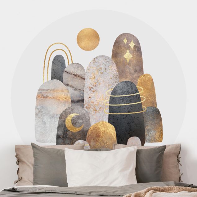 Wanddeko Wohnzimmer Gold Berge mit Mond