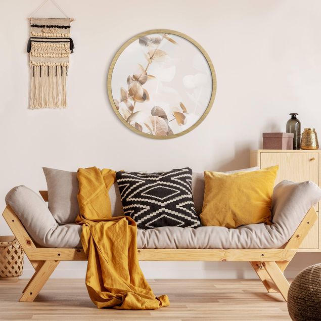 Wanddeko Schlafzimmer Goldene Eukalyptuszweige mit Weiß I