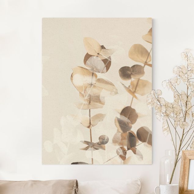 Wanddeko Wohnzimmer Goldene Eukalyptuszweige mit Weiß II