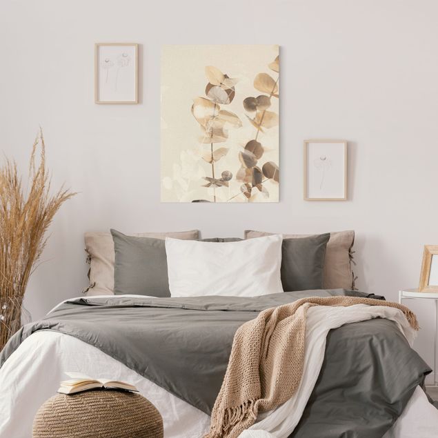 Wanddeko Schlafzimmer Goldene Eukalyptuszweige mit Weiß II
