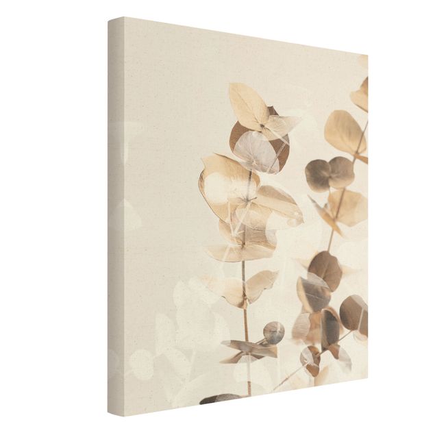 Wanddeko Esszimmer Goldene Eukalyptuszweige mit Weiß II