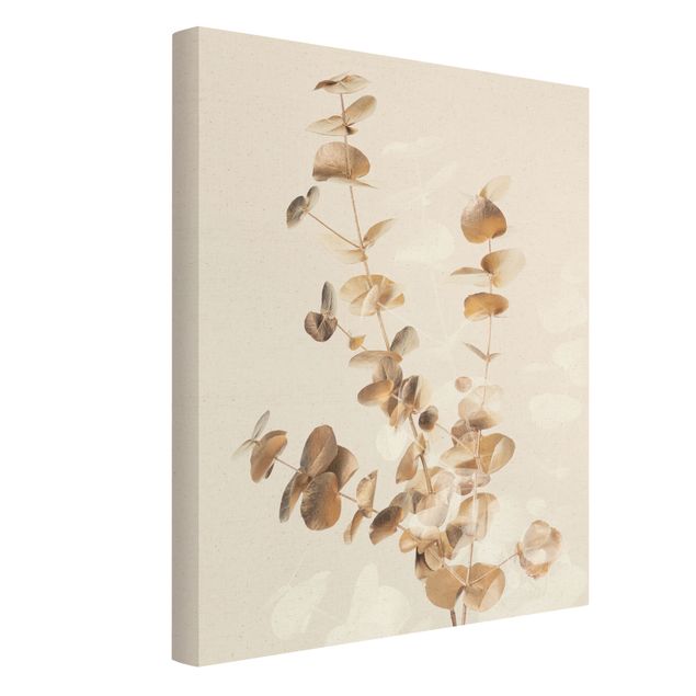Wanddeko Esszimmer Goldene Eukalyptuszweige mit Weiß