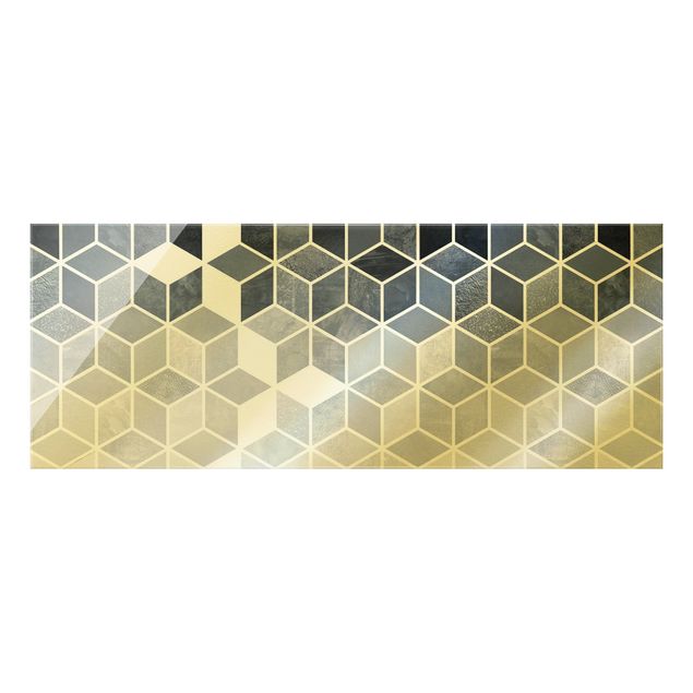 Wanddeko über Sofa Goldene Geometrie - Blau Weiß