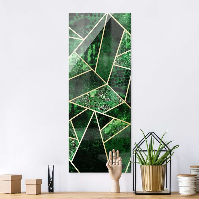 Wanddeko Schlafzimmer Goldene Geometrie - Dunkler Smaragd
