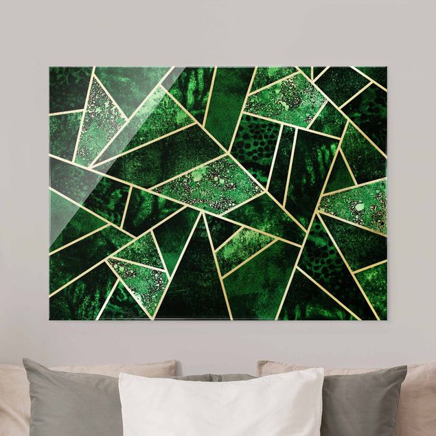 Wanddeko Flur Goldene Geometrie - Dunkler Smaragd