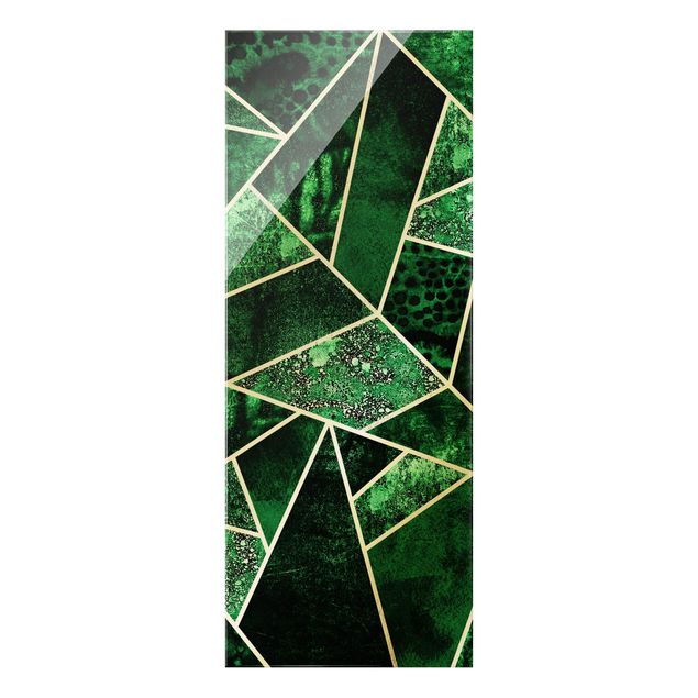 Wanddeko Büro Goldene Geometrie - Dunkler Smaragd