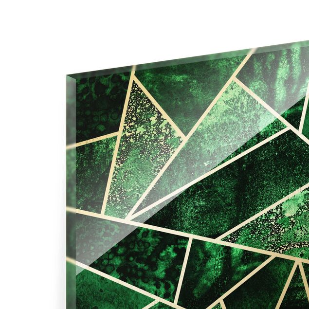 Wanddeko Treppenhaus Goldene Geometrie - Dunkler Smaragd