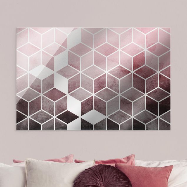 Wanddeko Schlafzimmer Rosa Grau goldene Geometrie