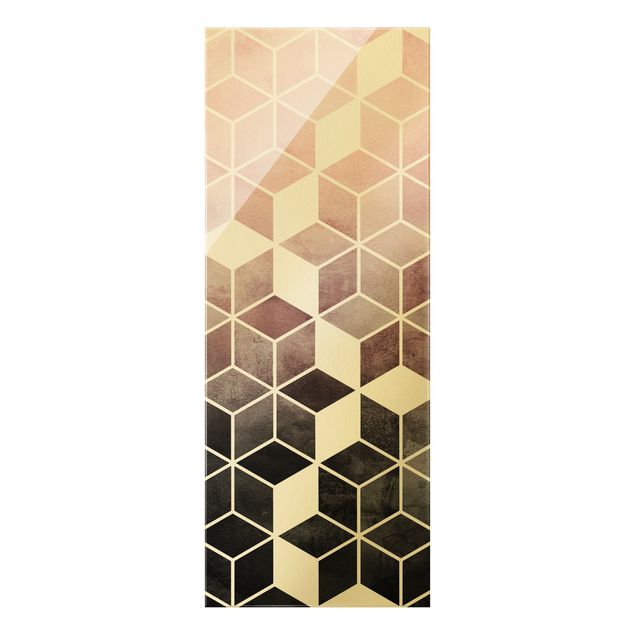 Wanddeko über Sofa Goldene Geometrie - Rosa Grau