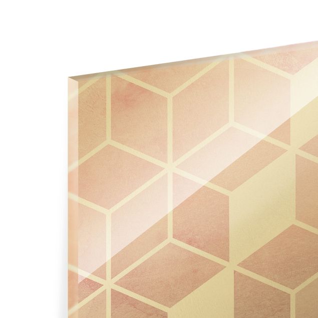 Wanddeko über Bett Goldene Geometrie - Rosa Grau