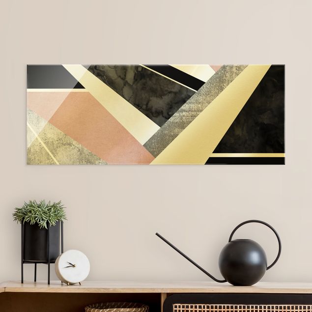 Wanddeko Büro Goldene Geometrie - Rosa Schwarz