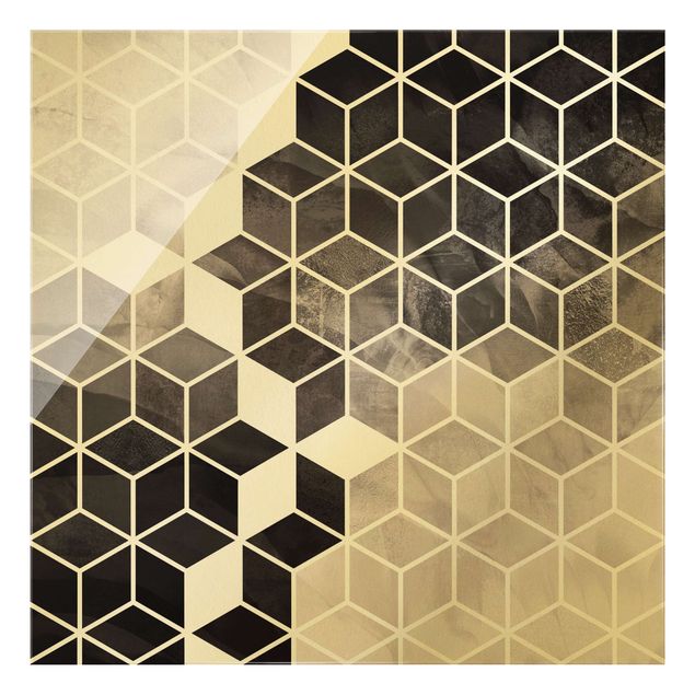 Wanddeko Büro Schwarz Weiß goldene Geometrie