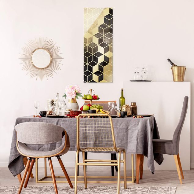 Wanddeko über Sofa Goldene Geometrie - Schwarz Weiß