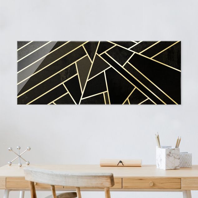 Wanddeko Schlafzimmer Goldene Geometrie - Schwarze Dreiecke