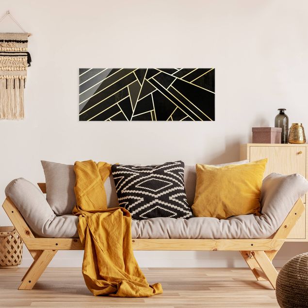 Wanddeko Esszimmer Goldene Geometrie - Schwarze Dreiecke