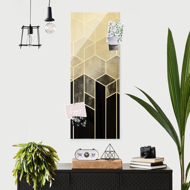 Wanddeko Schlafzimmer Goldene Geometrie - Sechsecke Schwarz Weiß