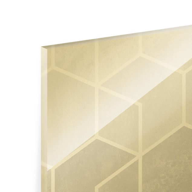 Wanddeko über Bett Goldene Geometrie - Sechsecke Schwarz Weiß